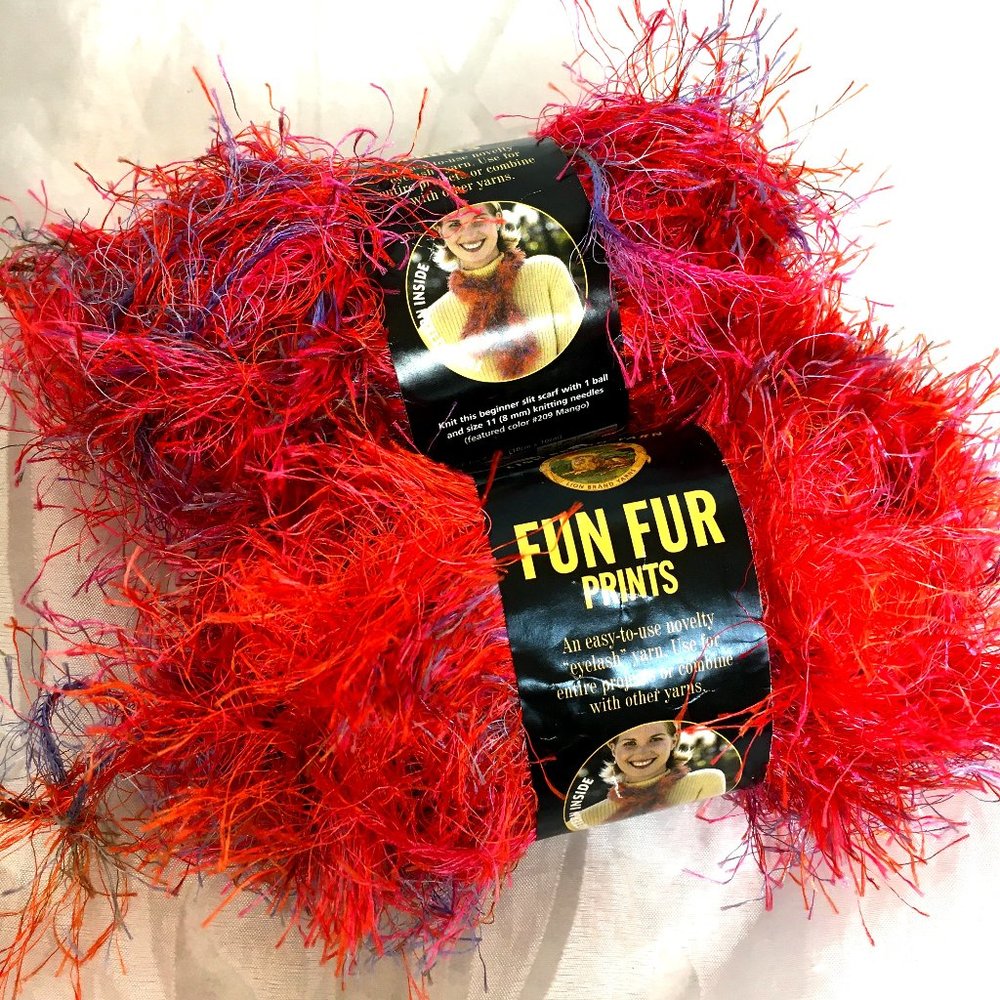 Mango Eyelash Yarn Fun Fur Lion Brand Yarn Bundle of 2